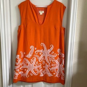 Anthropologie Orange embroidered shift Dress . NEW w/o tags
